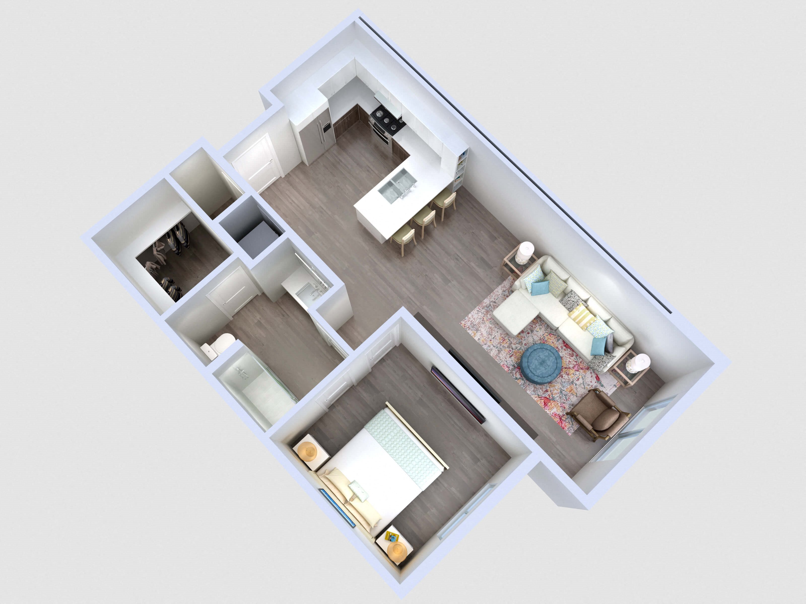 A2: 1 Bed 1 Bath floor plan